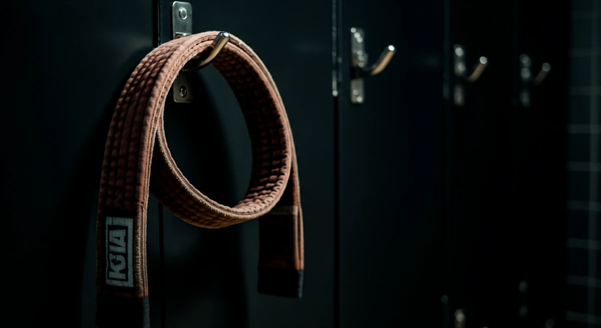 bjj ruskea vyö pukukaapin koukussa