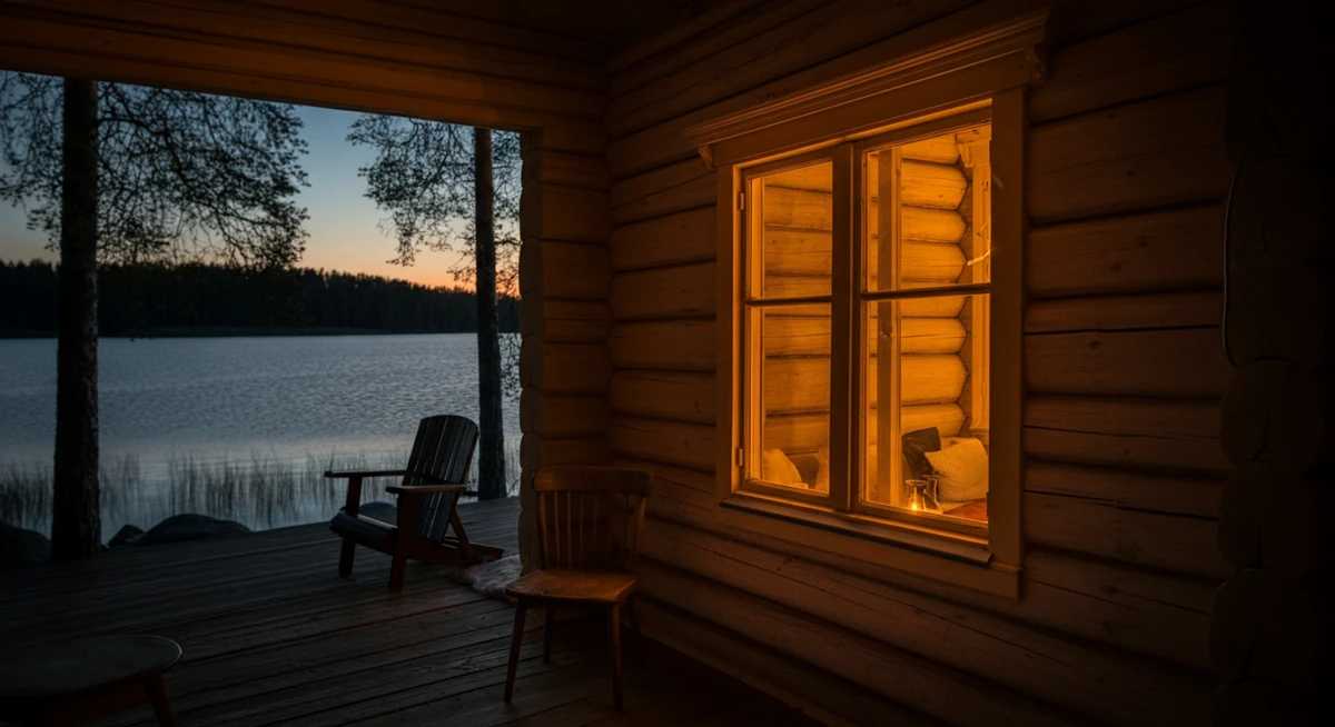 Mökki ilta lämmin ikkunavalo