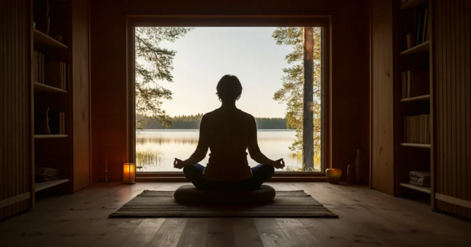 Meditaatio aloittelija – rauhallinen hetki järvimaisemassa suomalaisessa kodissa
