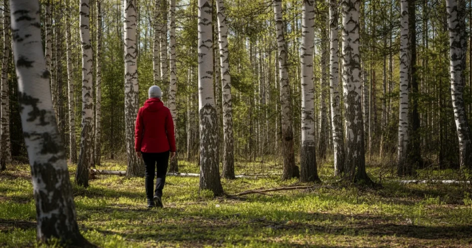 Metsäkylpy aloittelijalle – ihminen kävelee tietoisesti suomalaisessa metsässä