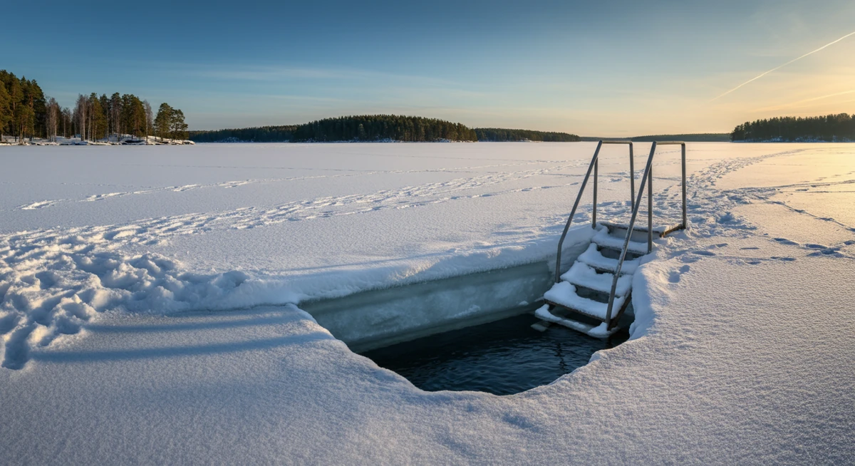 avanto jäätyneeseen järveen mökin lähellä