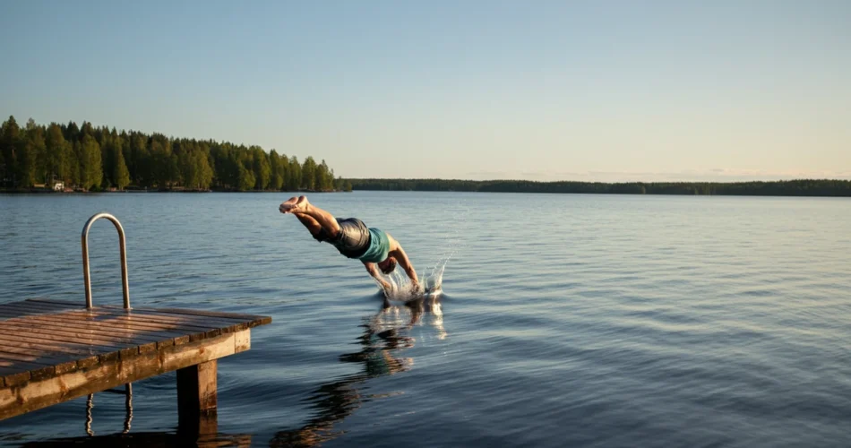 mökkijärvi uinti laiturilta hyppy