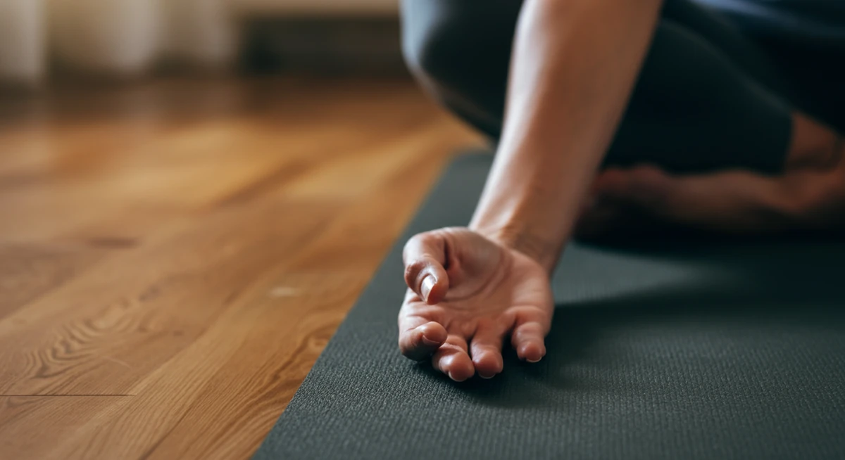 Kädet levossa jooga-maton päällä yoga nidran aikana